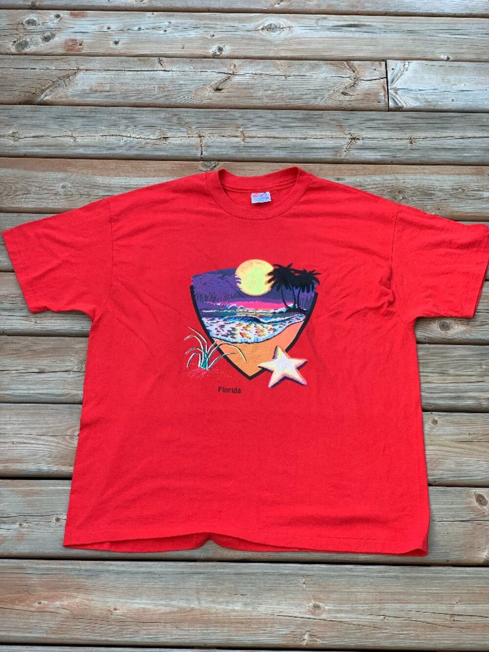 Vintage Hanes T-Shirt Mens Size XXL Florida Beach Sunset Red Retro Resortwear